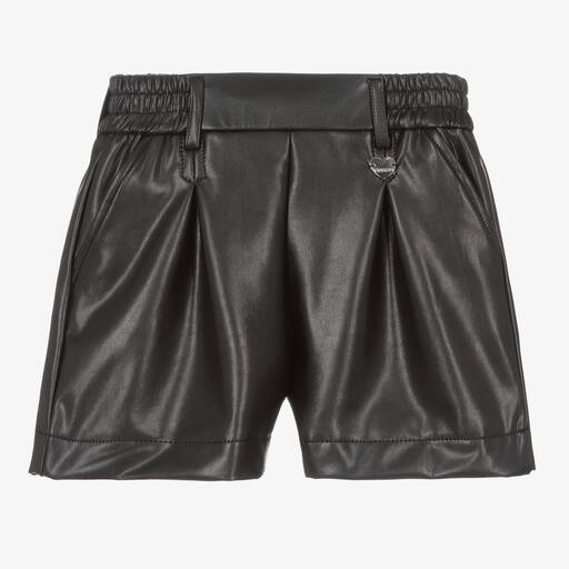 Monnalisa-Girls Black Faux Leather Shorts | Childrensalon