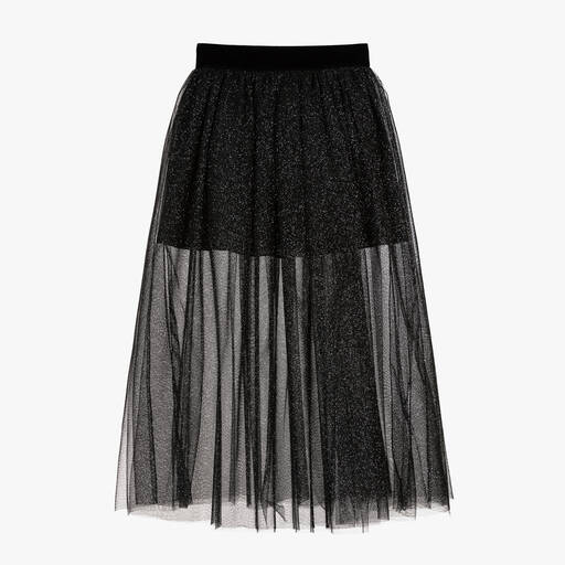 Monnalisa-Girls Black Glitter Tulle Skirt | Childrensalon