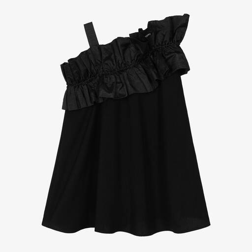 Monnalisa-Girls Black One Shoulder Ruffle Dress | Childrensalon