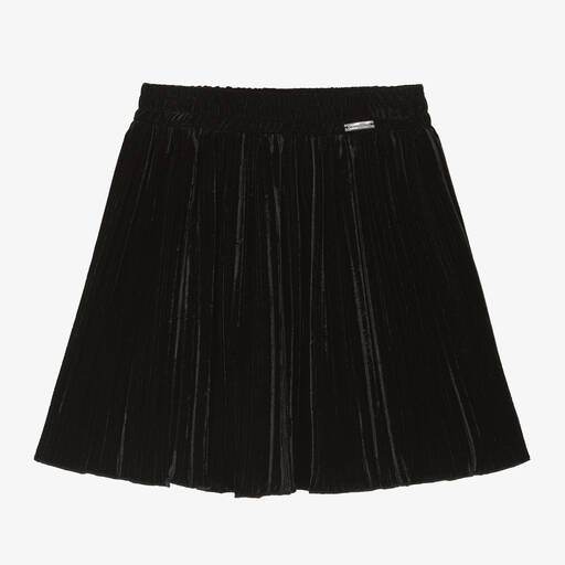 Monnalisa-Girls Black Pleated Velour Skirt | Childrensalon