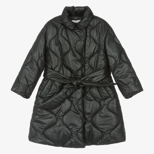 Monnalisa-Girls Black Quilted Padded Coat | Childrensalon