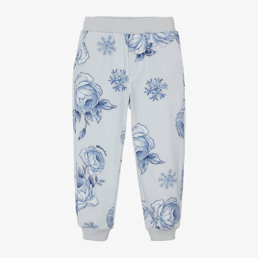 Monnalisa-Girls Blue Cotton Floral Joggers | Childrensalon