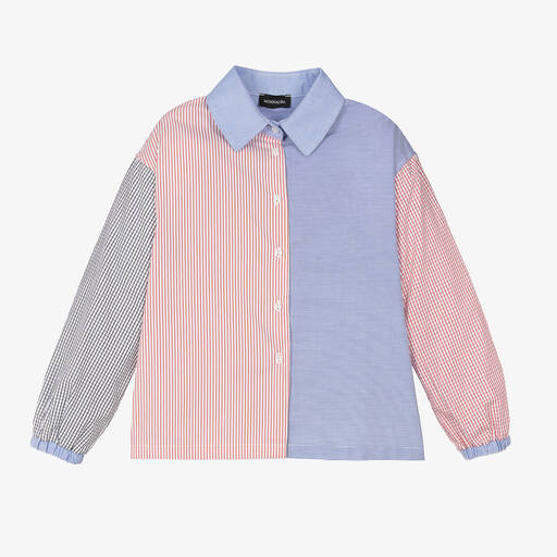 Monnalisa-Розово-голубая блузка из хлопка | Childrensalon