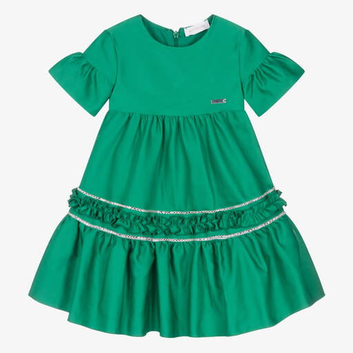 Monnalisa Chic-فستان تافتا مزين بديامنتي لون أخضر  | Childrensalon