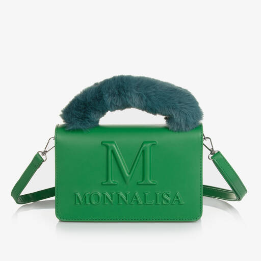 Monnalisa-Зеленая сумка с пушистой ручкой (22см) | Childrensalon
