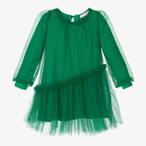 Monnalisa-Girls Green Tulle & Jersey Dress | Childrensalon