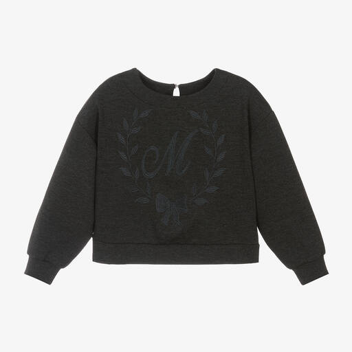 Monnalisa-Girls Grey Embroidered Milano Sweatshirt | Childrensalon