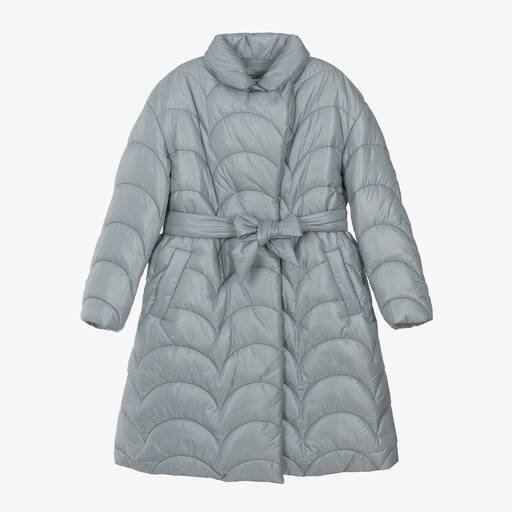 Monnalisa-Girls Grey Quilted Padded Coat  | Childrensalon