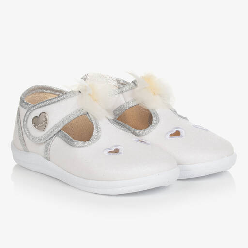 Monnalisa-Girls Ivory Glitter T-Bar Shoes | Childrensalon