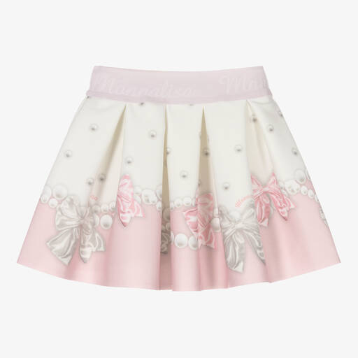 Monnalisa-Girls Ivory & Pink Neoprene Bows Skirt | Childrensalon