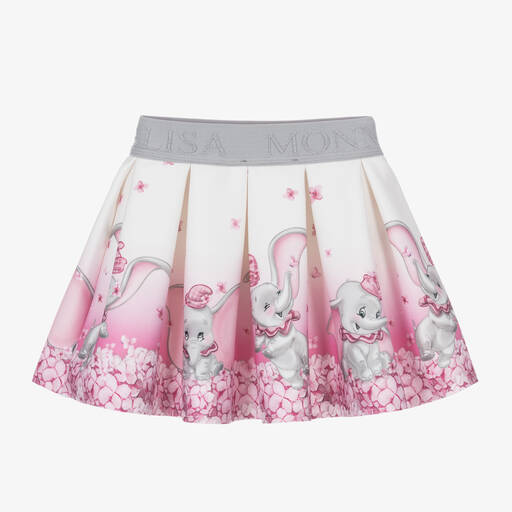 Monnalisa-Girls Ivory & Pink Neoprene Disney Skirt | Childrensalon