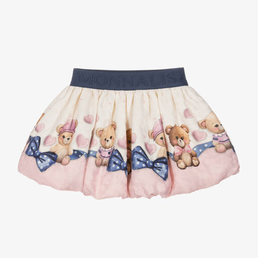 Monnalisa-Girls Ivory & Pink Teddy Bear Skirt | Childrensalon