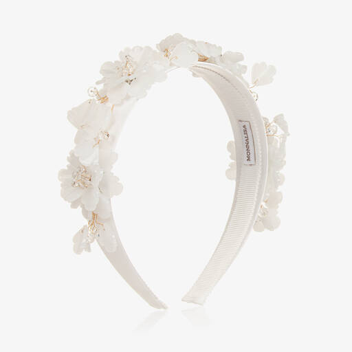 Monnalisa-Girls Ivory & White Flowers Hairband | Childrensalon