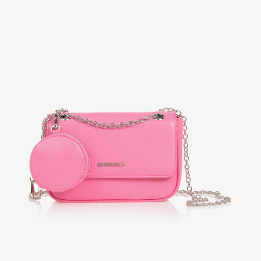 Monnalisa-Girls Neon Pink Faux Leather Bag (21cm) | Childrensalon