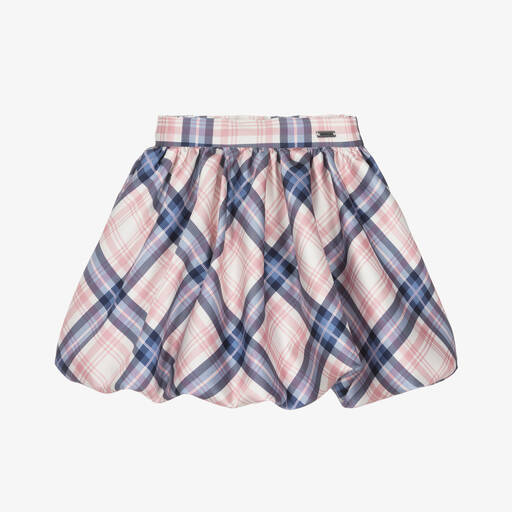Monnalisa-Girls Pink & Blue Tartan Puffball Skirt | Childrensalon