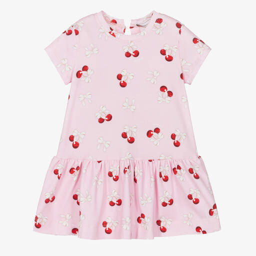 Monnalisa-Girls Pink Cotton Cherry Dress | Childrensalon