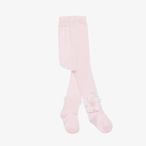 Monnalisa-Girls Pink Cotton Knit Flower Tights | Childrensalon