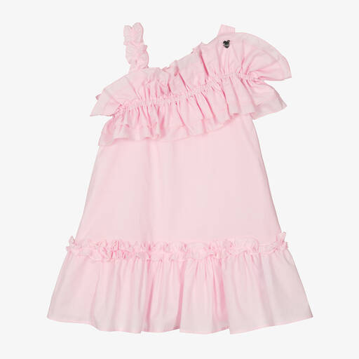 Monnalisa-Girls Pink Cotton Ruffle Dress | Childrensalon