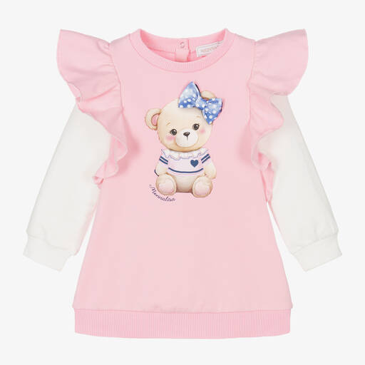 Monnalisa-Girls Pink Cotton Sweatshirt Dress | Childrensalon