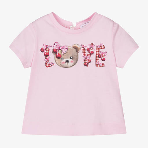 Monnalisa-Girls Pink Cotton T-Shirt | Childrensalon