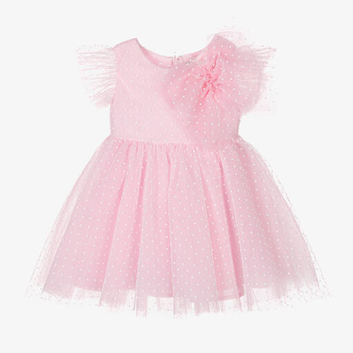 Monnalisa-Girls Pink Dotted Tulle Dress | Childrensalon