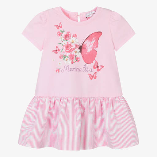 Monnalisa-Girls Pink Floral Cotton Butterfly Dress | Childrensalon