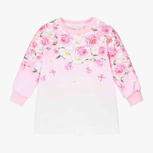 Monnalisa-Girls Pink Floral Cotton Dress | Childrensalon
