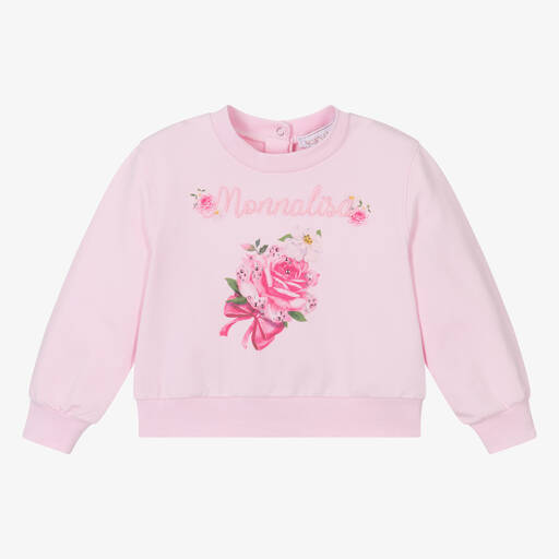 Monnalisa-Girls Pink Floral Cotton Sweatshirt | Childrensalon