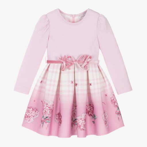 Monnalisa-Girls Pink Floral Hearts Dress | Childrensalon
