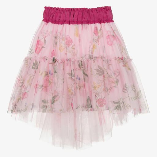 Monnalisa-Girls Pink Floral Tulle Skirt | Childrensalon
