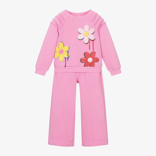 Monnalisa-Girls Pink Flower Print Tracksuit | Childrensalon