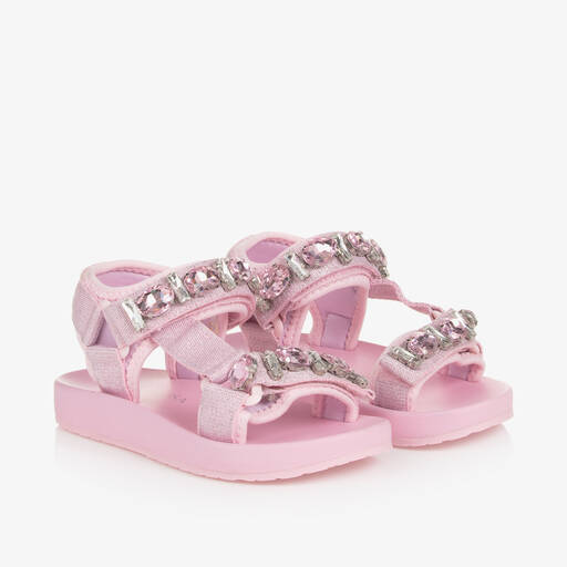 Monnalisa-Girls Pink Jewelled Sandals | Childrensalon
