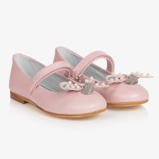 Monnalisa-Girls Pink Pearl Bow Ballerina Shoes | Childrensalon