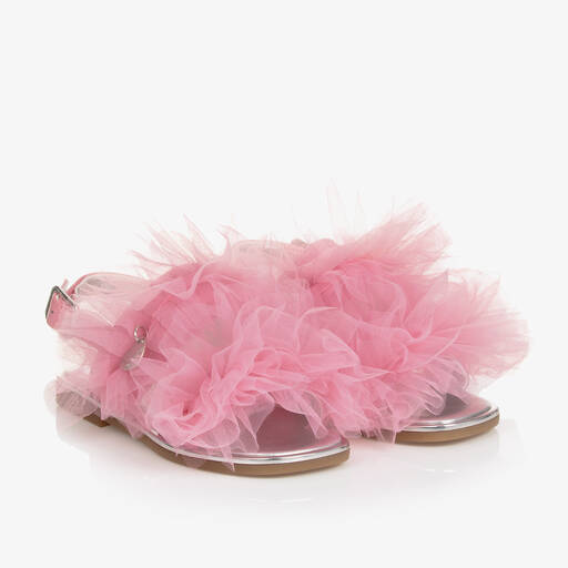 Monnalisa-Girls Pink Ruffle Tulle Sandals | Childrensalon