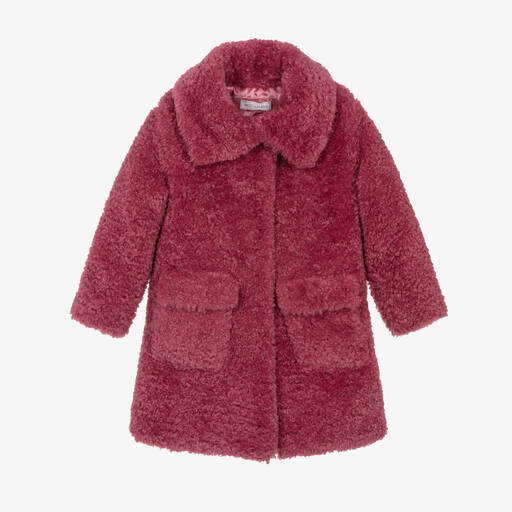 Monnalisa-Girls Pink Teddy Fleece Coat | Childrensalon