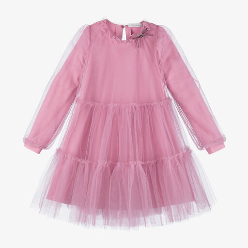 Monnalisa-Girls Pink Tulle Dress | Childrensalon