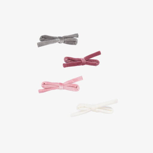 Monnalisa-Girls Pink Velour Bow Hair Clips (4 Pack) | Childrensalon