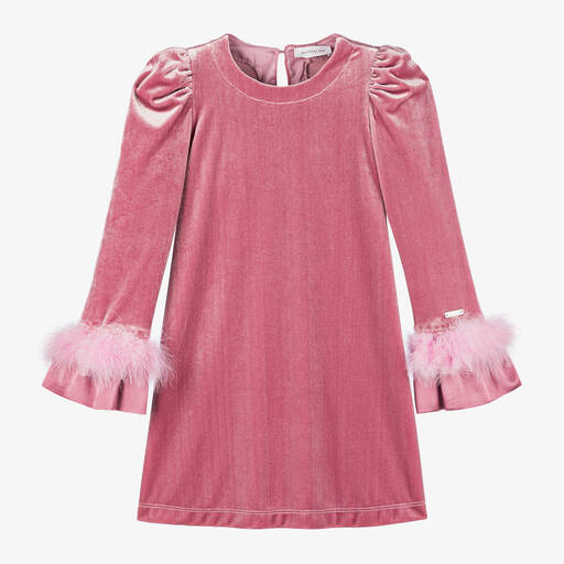 Monnalisa-Girls Pink Velour Dress | Childrensalon