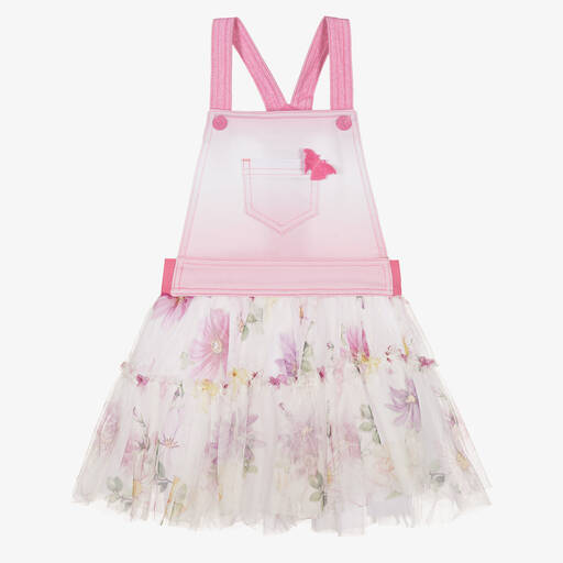 Monnalisa-Girls Pink & White Tutu Pinafore Dress | Childrensalon