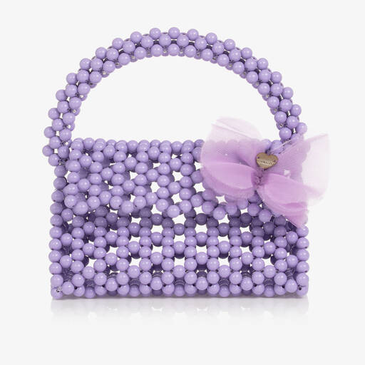 Monnalisa-Girls Purple Beaded Handbag (19cm) | Childrensalon