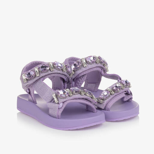 Monnalisa-Girls Purple Jewelled Sandals | Childrensalon