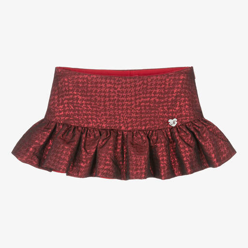 Monnalisa-Girls Red Satin Jacquard Mini Skirt  | Childrensalon