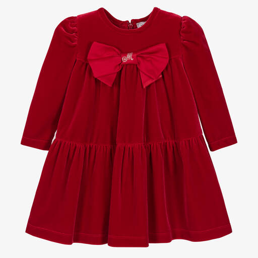 Monnalisa-فستان قطيفة لون أحمر أطفال بناتي | Childrensalon