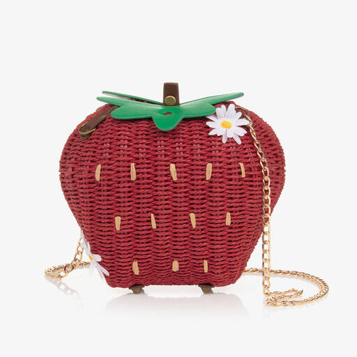 Monnalisa-Girls Red Woven Strawberry Bag (26cm) | Childrensalon