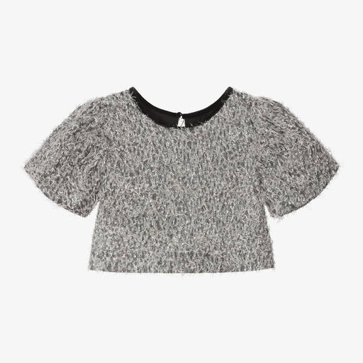 Monnalisa Chic-Girls Silver Fringed Lurex T-Shirt | Childrensalon