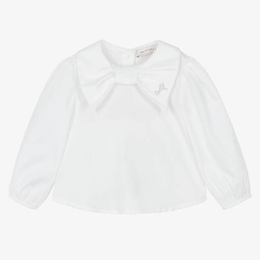 Monnalisa-Белая хлопковая блузка с бантом | Childrensalon