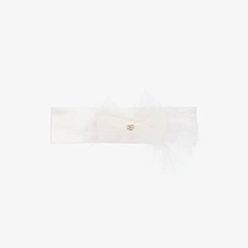 Monnalisa-ربطة شعر قطن بفيونكة لون أبيض للبنات | Childrensalon