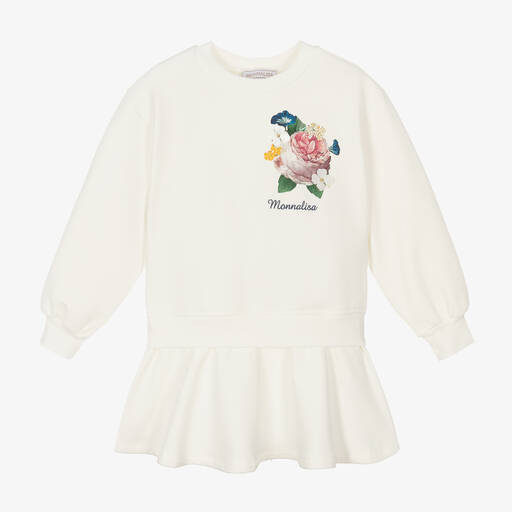 Monnalisa-Girls White Cotton Flower Dress  | Childrensalon