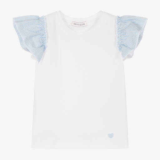Monnalisa-Girls White Cotton T-Shirt | Childrensalon