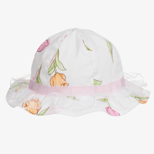Monnalisa-Girls White Cotton Tulip Sun Hat | Childrensalon